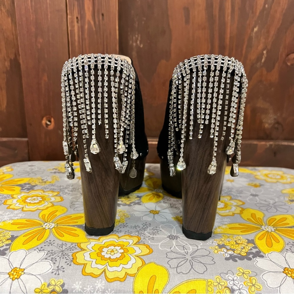 Clarks Black Clogs with Rhinestone Fringe - Picture 2 of 4